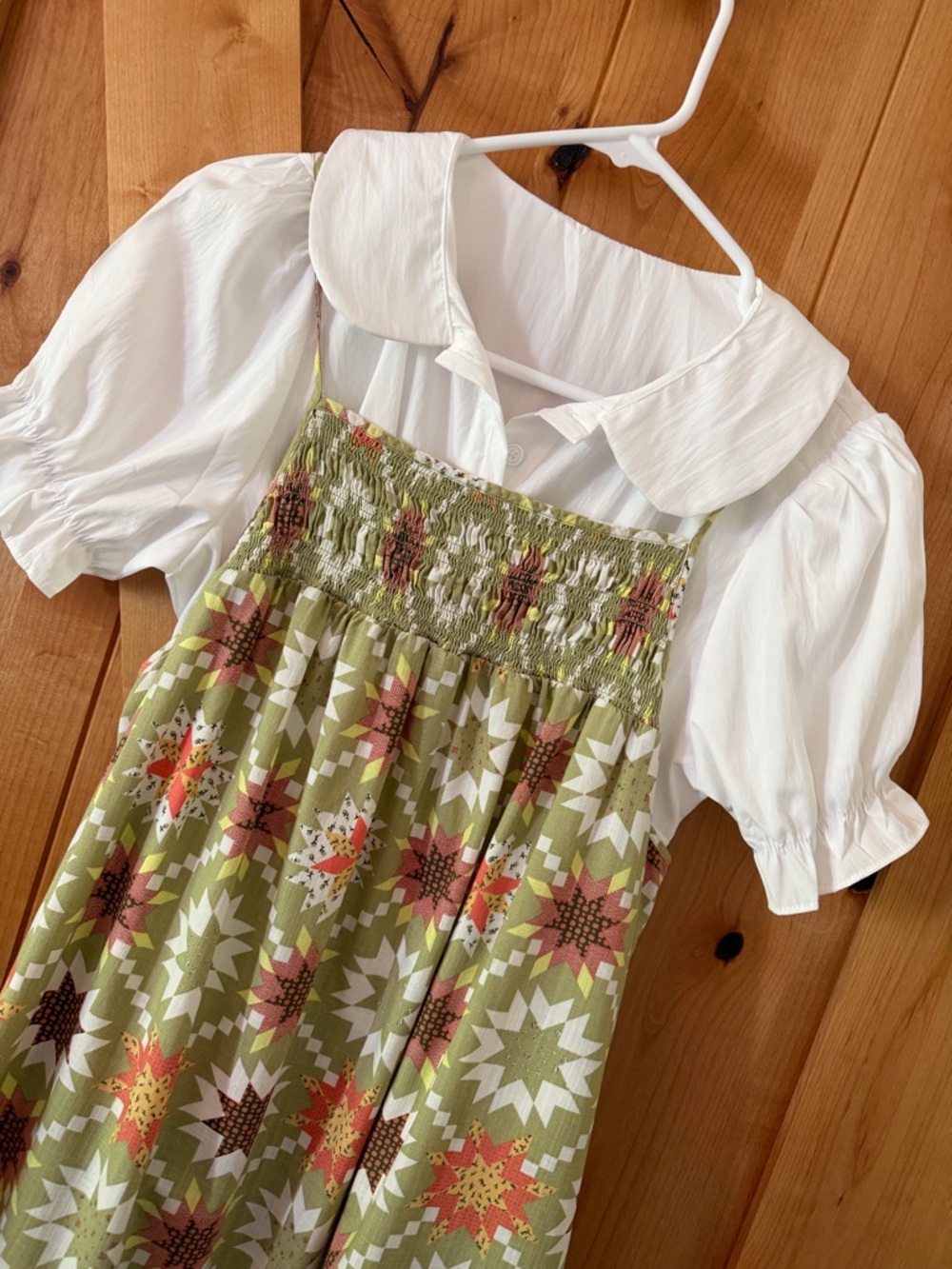Prairie Farm Cottagecore Boho Country Star Quilt Print Sage Green Maxi Pinafore - Picture 3 of 11